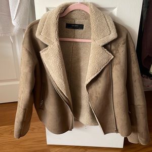 Zara tan suede jacket with fur on inside